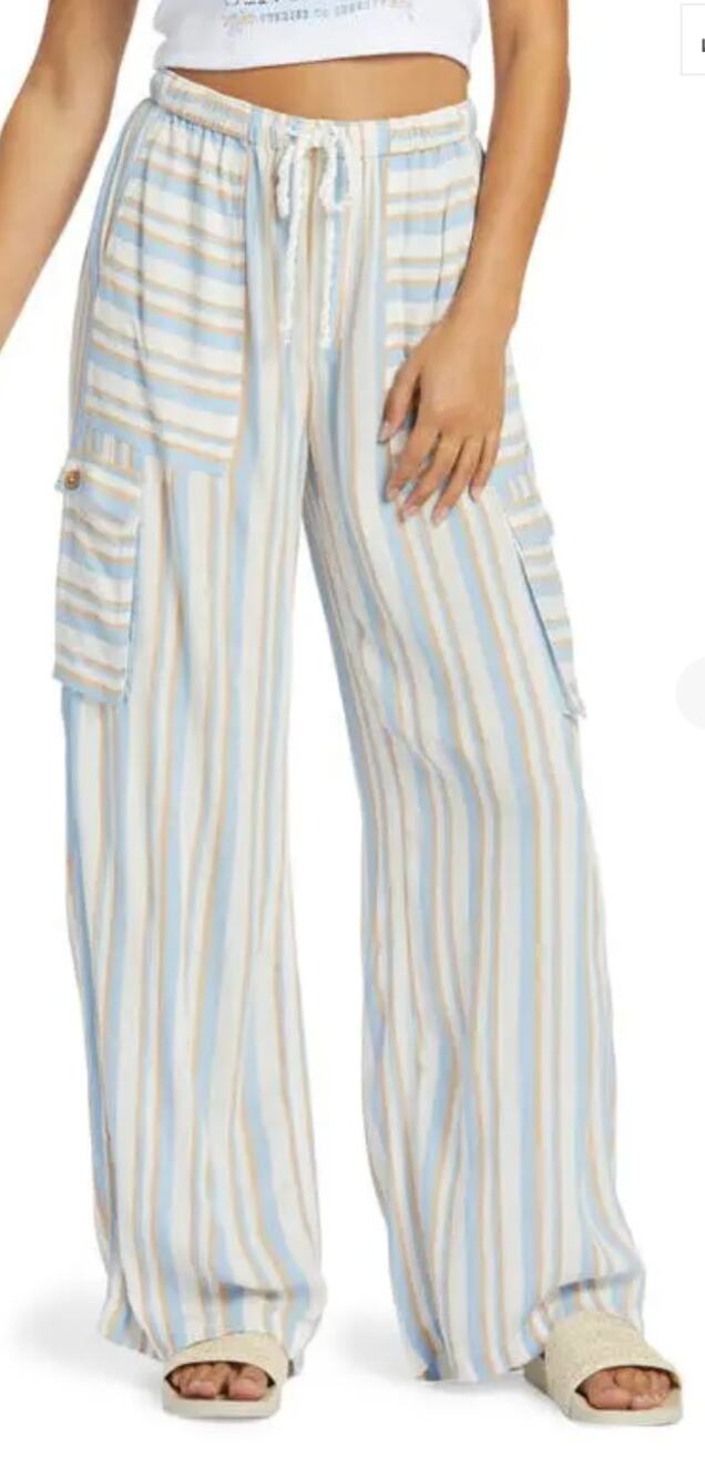 ROXY precious cargo drawstring pants Blue White Stripe Size Medium